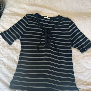 Madewell Black and White Striped Lace-Up Tee